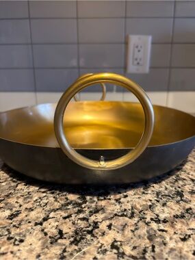 Round Brass Ring Decorative Bowl - Gold Interior, Black Exterior